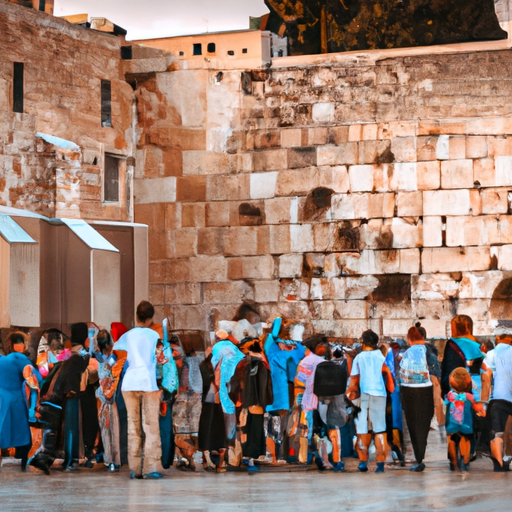 תמונה של קבוצת תיירים המבקרת בכותל המערבי בירושלים