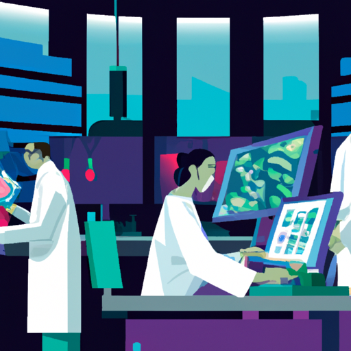 An image depicting scientists working in a high-tech lab, demonstrating the cutting-edge technology used in rare disease research
