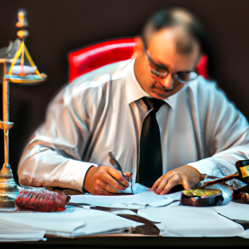 1. תמונה המתארת נוטריון רומני בעבודה במשרדם, מוקף במסמכים משפטיים.
