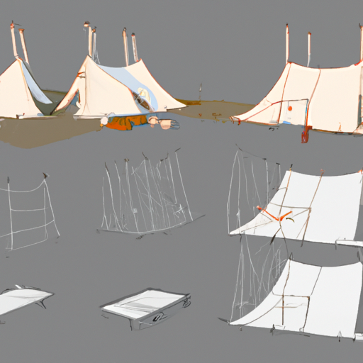 תמונה המדגימה את תהליך הקמה של אוהל מורכב